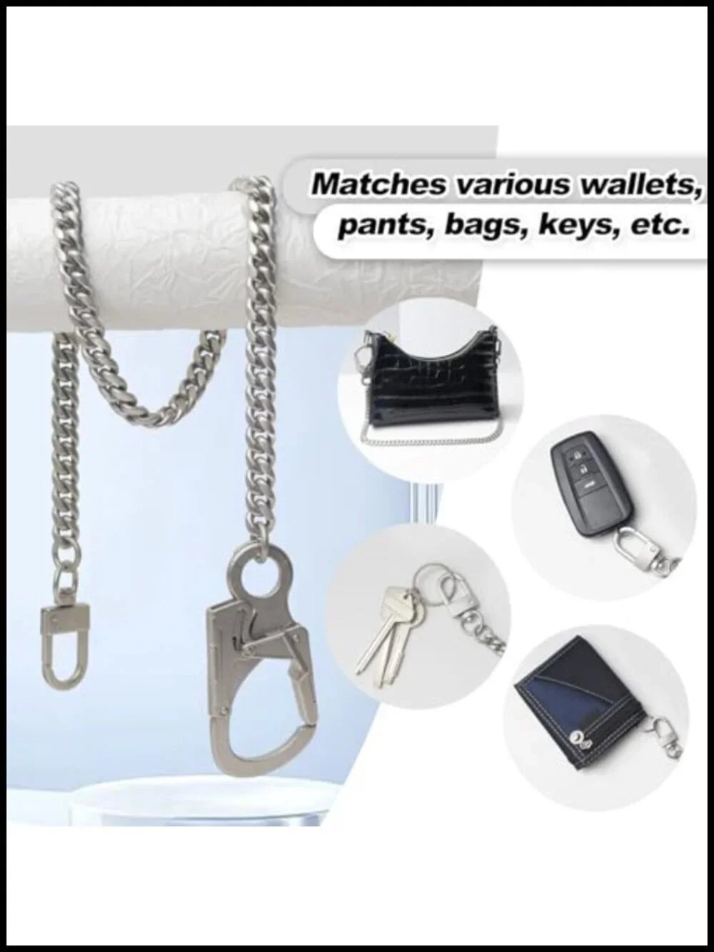 Stainless Steel Wallet Chain with Dual Lock Carabiner for Men, 25 Inch